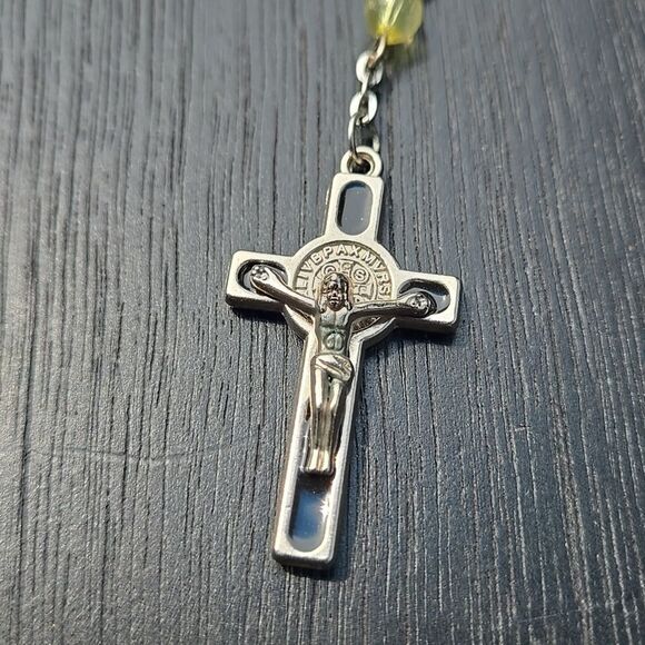 Elegant Silver Tone Red Yellow Beaded Necklace Rosary Jewelry Unisex Man Women - Picture 5 of 15